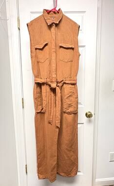 YFB Young Fabulous Broke Linen Blend Utility Jumpsuit Tie Sleeveless Rust Size L